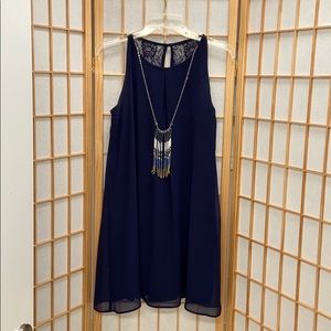 BCX Sleeveless Navy Lace-Back  Mini  Dress With beaded Chain
